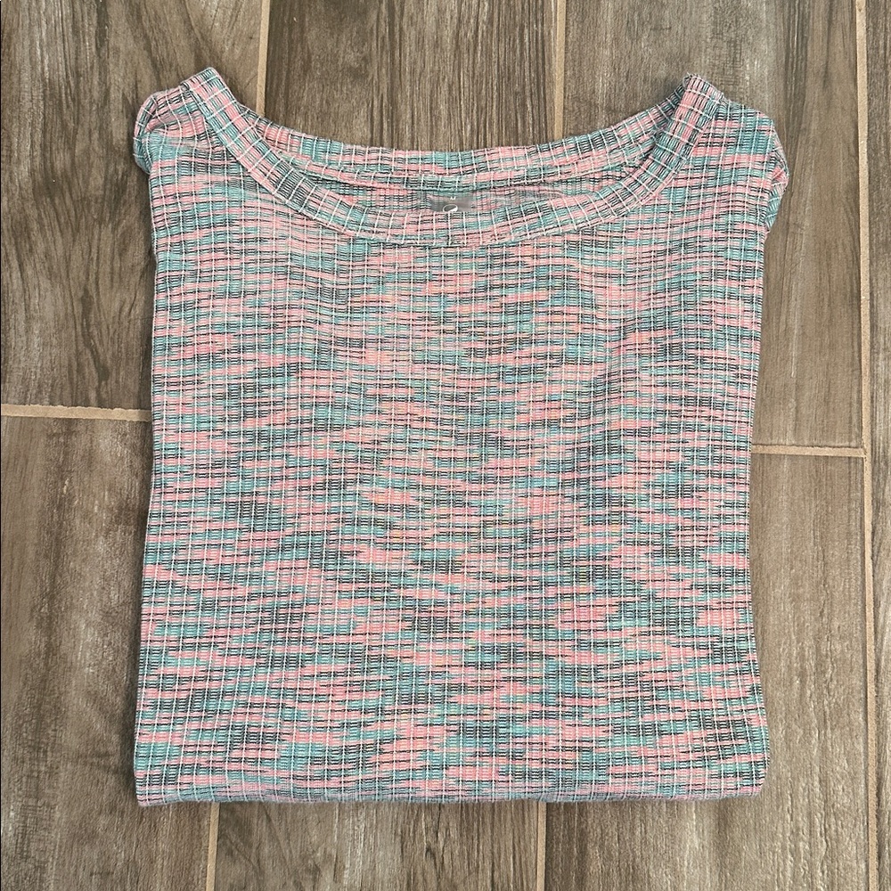 Lou & Grey Pink Teal Multi-Color Textured Long Sleeve Top